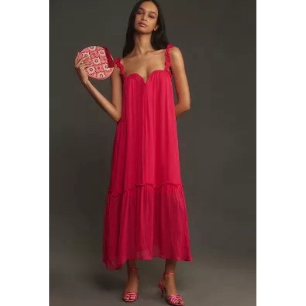 Anthropologie Fuchsia Tiered Midi Dress